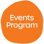 Orange blob with white text reading "Events Program"