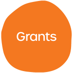 Orange blob with white text reading "Grants"