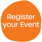Orange blob with white text reading "Register your Event"